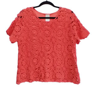 Blair Women's Crocheted Top Pink Short Sleeved Large